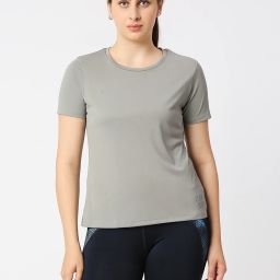 Women Solid Round Neck Cotton Blend Grey T-Shirt-image-91