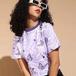 Women Printed Round Neck Pure Cotton Multicolor T-Shirt-image-68