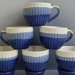 Pack of 6 Ceramic Blue & White Tea/Coffee Cup Set - 130 ML Each-9