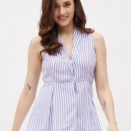 kibo Casual Sleeveless Striped Women Blue Top-picture-0