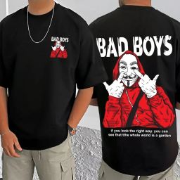 Men Graphic Print Round Neck Pure Cotton Black T-Shirt-image-101