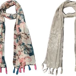 Floral Print Chiffon Women Multicolor Scarf, Stole, Fancy Scarf-15