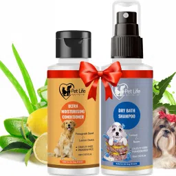 Dry Bath Dog Shampoo 60ml + Dog Conditioner 60ml For Clean, Shiny, Silky Coat Conditioning, Anti-fungal, Anti-itching, Anti-parasitic, Whitening and Color Enhancing Fresh Fragrance, All Dog Breed Dog Shampoo-28
