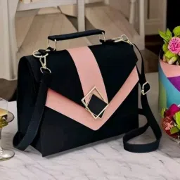 Black Women Sling Bag j f back black f cream line moti_13-8