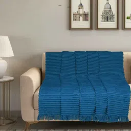 saral home Blue Cotton and Polyester Striped 55 x 82 Inches Throw-picture-46