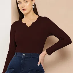Casual Regular Sleeves Solid Women Brown Top-picture-1