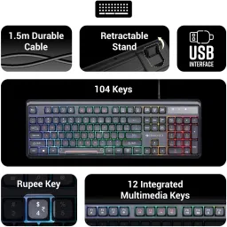 ZEBRONICS ZEB-COMBAT USB Multimedia with Multicolour LED Keyboard & Mouse Combo Set image 4