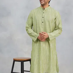 Fabindia Striped Long Sleeves Mandarin Collar Cotton Straight Kurta-image-48