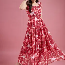 Deewa Floral Print Georgette Fit & Flare Maxi Dress-image-6
