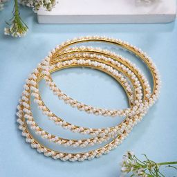 NVR Set of 4 Gold-Plated Pearls Bangles-image-9