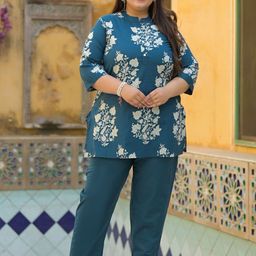 Lee Moda Plus Size Floral Printed Pure Cotton Tunic & Trousers Co-Ord Set-picture-7