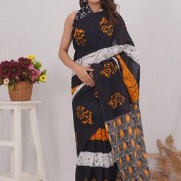 Shivanya Handicrafts Floral Pure Cotton Block Print Saree-image-98