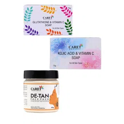 CARET ORGANIC Set Of 3 Glutathione Soap With Kojic Acid Vitamin C & De-Tan Face Pack-55