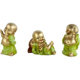 Aura Green 3 Pieces Mini Laughing Monk Buddha Idol Showpiece-4