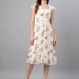 Latin Quarters Floral Print Flutter Sleeve A-Line Midi Dress-13
