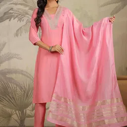 KALINI Yoke Design Thread Work V Neck Kurta With Trousers & Dupatta-21