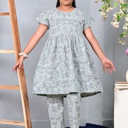 GIANNA Girls Floral Printed Pleated Pure Cotton Top with Pyjamas-picture-10