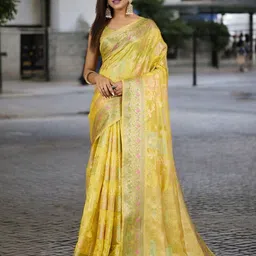 Mitera Woven Design Zari Organza Handloom Banarasi Saree-picture-58