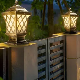 KINIS Gold-Toned 2 Pieces Frustum Shape Metal Gate & Garden Light Outdoor Lamp-image-34