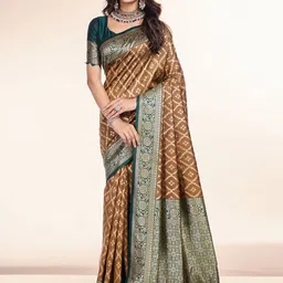 RICH & ROMAN Ethnic Motifs Zari Pure Silk Banarasi Saree-image-25