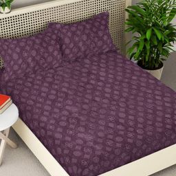 Myntra Elegant Homes Purple Printed Woollen 300 TC King Bedsheet Set 2.5 m x 2.25 m-picture-4