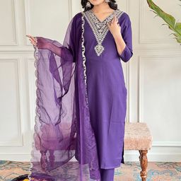 KALINI Women Ethnic Motifs Embroidered Regular Sequinned Kurta Set With Dupatta-3
