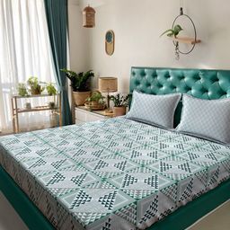 Myntra Elegant Homes Green Geometric Pure Cotton 400 TC King Bedsheet Set-2.5mX2.25m-image-98