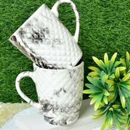 FABINALIV White & Grey Textured Ceramic Glossy Mugs Set of Cups and Mugs image 2