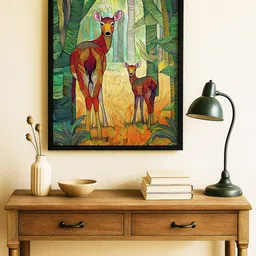 Sassyco Green & Brown Canvas Birds And Animals Wall Paintings-picture-2