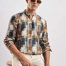 HERE&NOW Abstract Printed Mandarin Collar Straight Kurta-picture-48