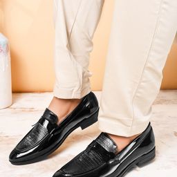 House of Pataudi Men Textured Comfortable Formal Moccasin Loafers-image-68