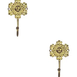 IndianShelf Gold Toned 2 Pieces Sun Brass Ceramic Wall Hooks-image-66