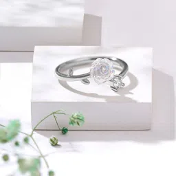 Yellow Chimes Rhodium-Plated Cubic Zirconia Studded Floral Shaped Adjustable Finger Ring-14