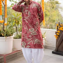 Shasak Floral Printed Mandarin Collar Cotton Straight Kurta-picture-20