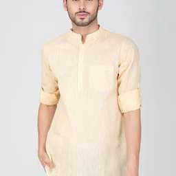 Vastraa Fusion Men Thread Work Khadi Handloom Kurta-4