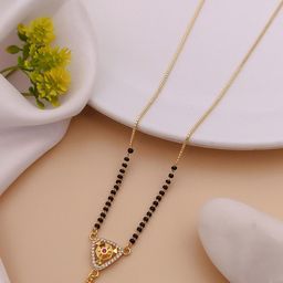 TKRB SALES Gold-Plated American Diamond Studded & Beaded Mangalsutra-image-13