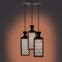 Gojeeva Black & White Textured Wooden Rectangle Shaped Ceiling Lamp-picture-3