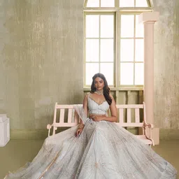 FABPIXEL Embroidered Sequinned Semi-Stitched Lehenga & Unstitched Blouse With Dupatta image 4
