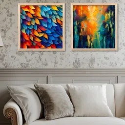 Kotart Brown & Blue 2 Pieces Floral Printed Wooden Wall Arts-picture-41