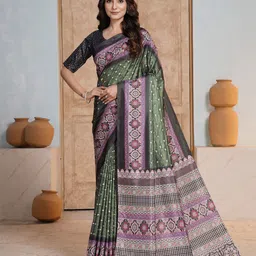 Garden Vareli Sequinned Printed Pure Crepe Saree-picture-0