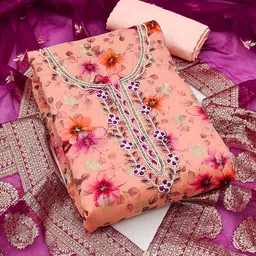 SAINOOR Floral Printed Beads And Stones Organza Semi-Stitched Dress Material-image-90