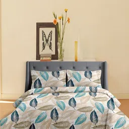 Sheer N Sheets Cream & Grey Floral Printed 180 TC Queen Bedsheet Set 2.29 m x 2.54 m-picture-14
