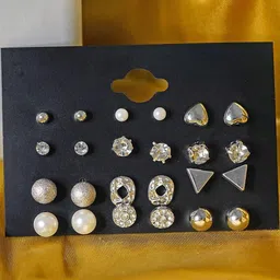 Vembley Women Set of 12 Silver-Toned Stud Earrings-picture-2
