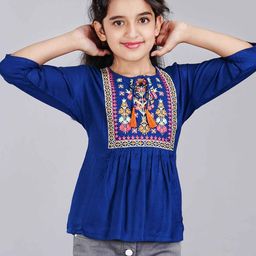 DMP FASHION Girls Ethnic Motifs Printed Tie-Up Neck A-Line Top-image-53