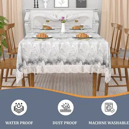 Kuber Industries Grey & White Printed Waterproof 4-Seater Rectangle Table Cover image 4