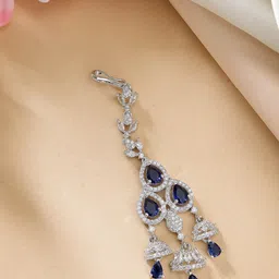ZENEME Silver-Plated American Diamond Studded Maang Tikka Head Jewellery-39