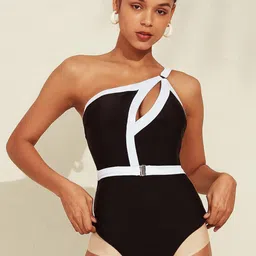 VAGHBHATT Women One Shoulder Backless Bodysuit Swimwear-image-87