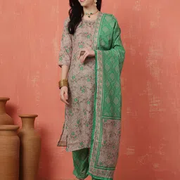 Anouk Women Floral Printed Regular Thread Work Straight Kurta Sets-image-26