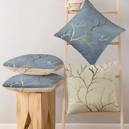 IVAZA Grey & Beige Set of 4 Abstract Velvet Square Cushion Covers-7