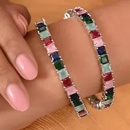 RATNAVALI JEWELS Set Of 2 Silver-Plated American Diamond Stone-Studded Bangles-14